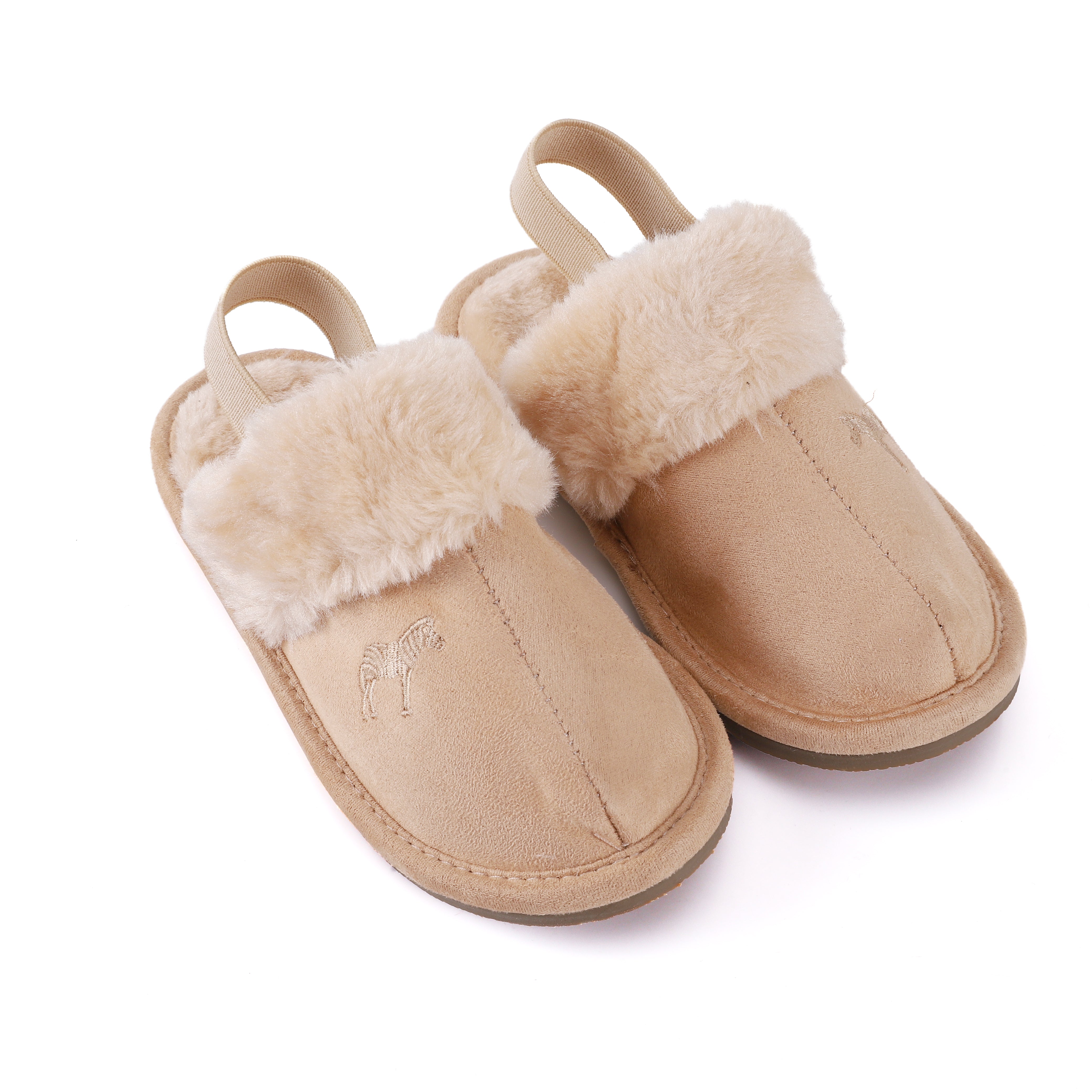 Plush Slippers - Hard Sole with Elastic