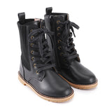 Ribbed Lace Up Boots - Hard Sole